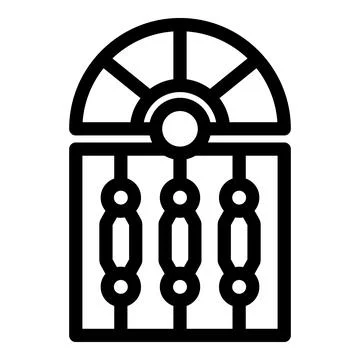 Wrought iron gate featuring vertical steel bars and decorative elements Stock Illustration