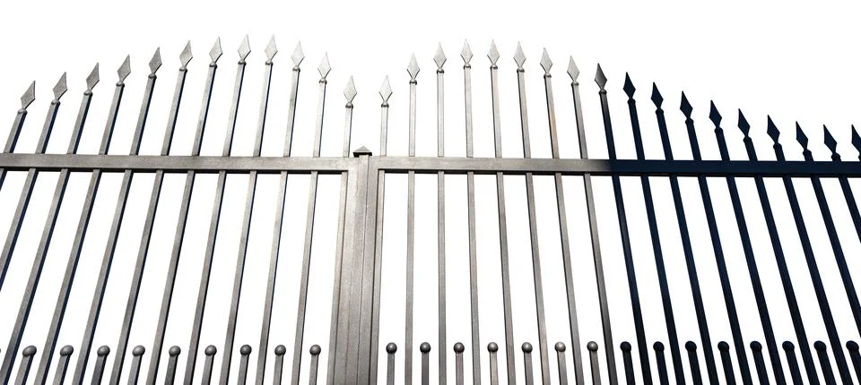Wrought Iron Gate with Sharp Points isolated on White Background Stock Photos