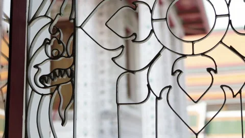 Wrought iron grille on window. Video stock 306574531