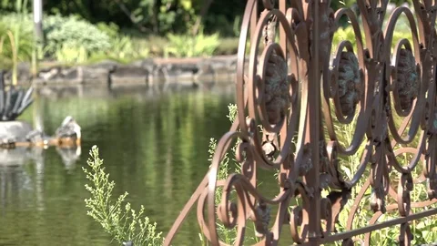 Wrought iron railing of the bridge over the lake in the park Video stock 100289197
