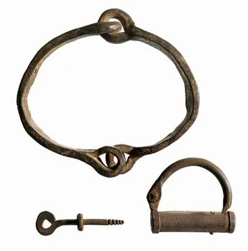 Wrought iron slave collar with a large locking device The collar consists of Stock Illustration