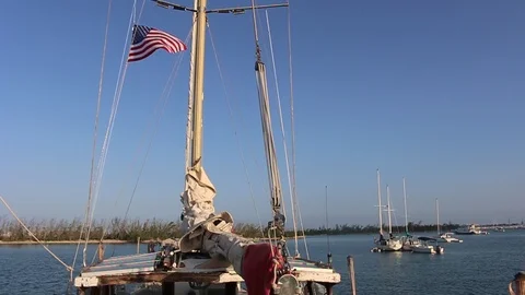 WS American flag on mast Stock Footage 104739342