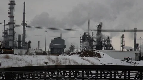 Ws factory, smoke in winter Stock Footage 78460203