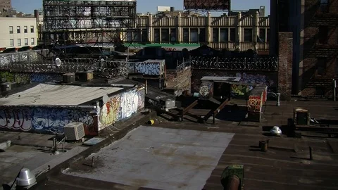 Ws of graffitis in the Bronx buildings Stock Footage 87055008