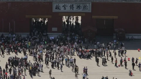 WS HA Large crowd in front of Forbidden City / Beijing, China Stock Footage 69961979