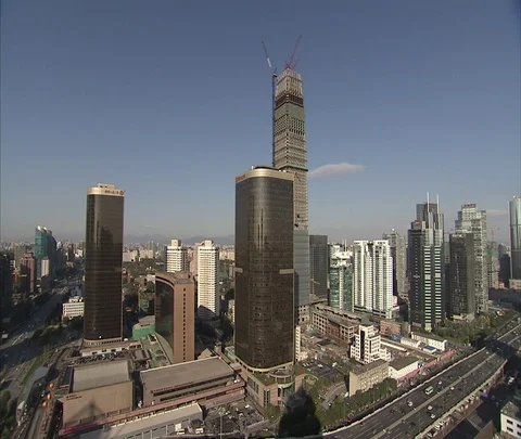 WS high angle view of China World Trade Center complex Stock Footage 86745000