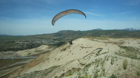 WS PAN POV Man paragliding over mountain / Lehi, Utah, USA. Stock Footage 43086729
