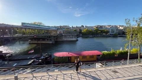WS Passenger train on the Pont de Bir-Hakeim crossing the Seine river, Paris, Stock Footage 246921375