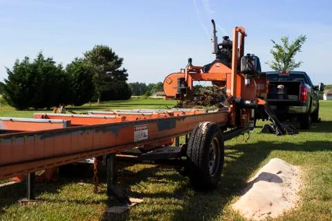 WS portable sawmill front angle 스톡 사진