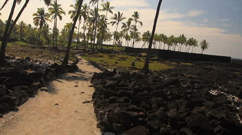 WS sand pathway to heiau in back Stock Footage 5820420