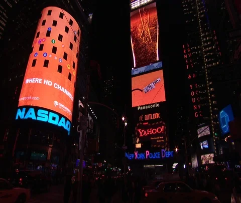WS Times Square lights at night Stock Footage 86749027