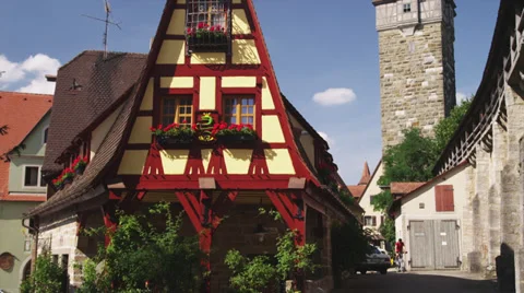 WS TU Buildings in old town / Rothenburg ob der Tauber, Germany Stock Footage