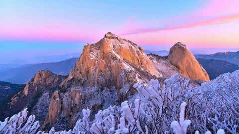 Ws view of bukhansan snow Stock Footage 73949123