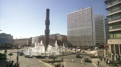 WS View of roundabout at Sergels torg / Stockholm Stock Footage 11293116