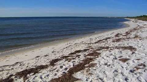 WS white sandy beach curves left along Gulf of, Florida Stock Footage 57702869