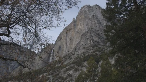WS Yosemite Falls with Trees in Foreground Stock Footage 122401276