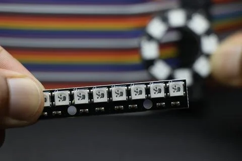 Ws2812b led strip module for diy electronics projects with round board LED Stock Photos