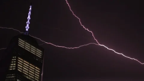 WTC Lightning Strike On World Trade Center New York City 09/19/14 Stock Footage 127907845