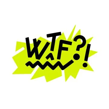 WTF bold hand lettering on angular yellow speech bubble background. Vector .. Stock Illustration