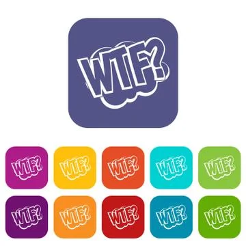 WTF, comic book bubble text icons set flat Stockillustratie
