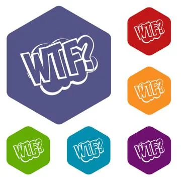 WTF, comic book bubble text icons set hexagon Illustrazione stock
