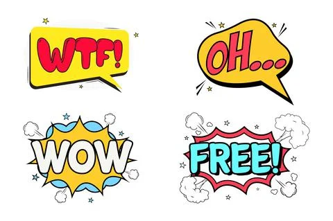 WTF Oh comic explosion with red and yellow colors. Wow Free comic burst with  Stock Illustration