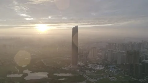 Wuhan CBD Tower Drone Stock-Footage 256157181