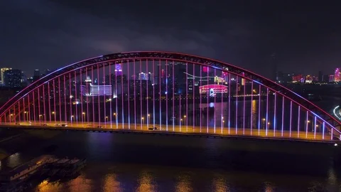 WUHAN, CHINA - MAY 2, 2017: night time illuminated cityscape qingchuan bridge 库存影片 86858168