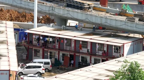 WUHAN, CHINA road construction workers accommodations housing 動画素材 65454286
