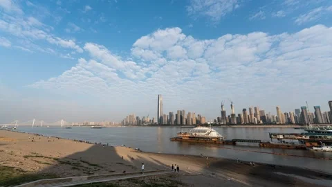 Wuhan Landmarks Under Blue Sky with White Clouds Moving Time-lapse Stock Footage 326703877
