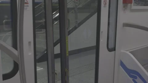 Wuhan Metro 12 Empty Doors Detail, D-Log Stock-Footage 342880157