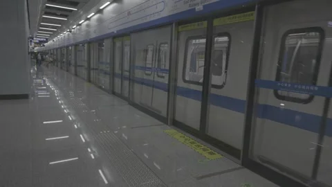 Wuhan Metro 12 Train At Empty Platform, D-Log Stock-Footage 342879319