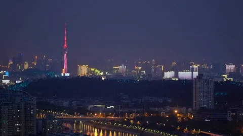 Wuhan night view real time Stock Footage 107917168
