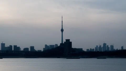 Wuhan TV Tower Time-lapse with Moving Clouds and Blue Sky Cityscape Stock Footage 326674264