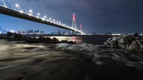 Wuhan Yangtze River Bridge Time-lapse with City Traffic and Flowing Water Stock Footage 326673431