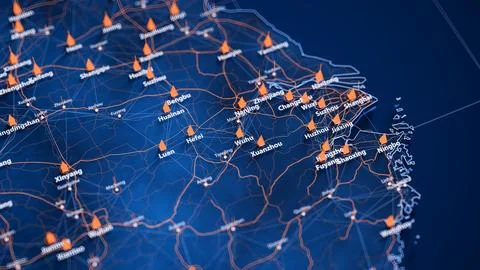 Wuhu map big data visualization. Futuristic map infographic of city in China Illustrazione stock