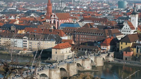 Wurzburg, a German town with ancient architecture, an old bridge. Stock Footage 268978053