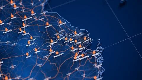 Wuxi map big data visualization. Futuristic map infographic of city in China Stock Illustration