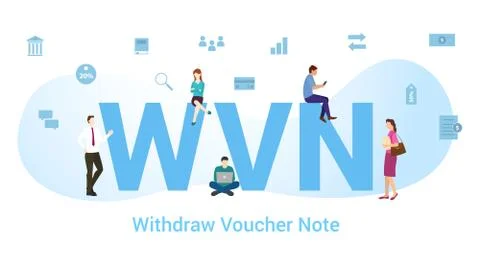 Wvn withdraw voucher note concept with big word or text and team people with  Stock-Illustration