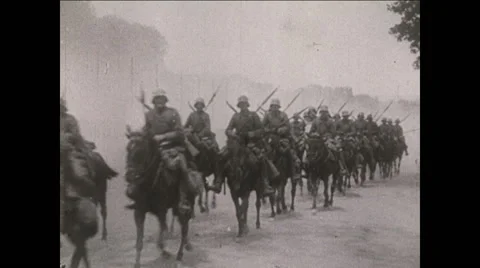 WW1 German Cavalry On Horses Stock Footage 40622068