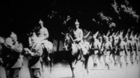 WW1 - German Troops And Horses Marching Stock Footage