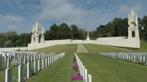 WW1 world war one cemetry war graves monument blue sky Stock Footage 60640962