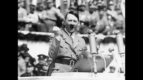 WW2 - Adolf Hitler during a speech Stock Footage