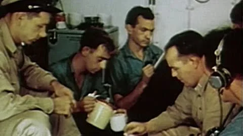 WW2 - ColorFootage - soldiers spare time on carrier Stock Footage
