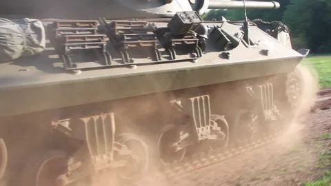 WW2 "Combat Camera" U.S. Tank rolling into battle - Restored Army Tank destroyer Stock Footage 203913023