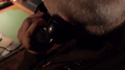 WW2 General George S. Patton on phone at a Desk in Europe - Actor Portrayal Stock Footage 209629131