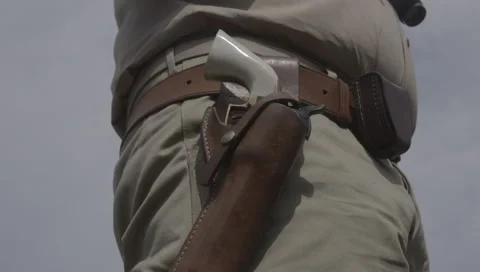 WW2 General George S Patton - Close of Ivory Handled Revolvers - Portrayal Stock Footage 209638320