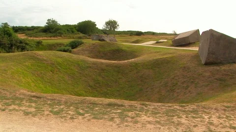 WW2 German bomb craters at Pointe du Hoc Normandy, France Stock Footage 104223474