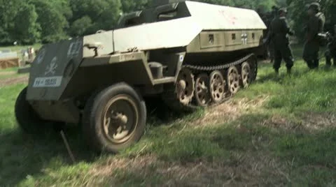 WW2 German Half Track and Soldiers Stock Footage 12396051