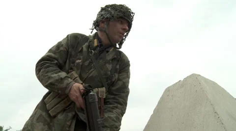WW2 German Paratrooper Sergeant in combat Stock Footage 58649594